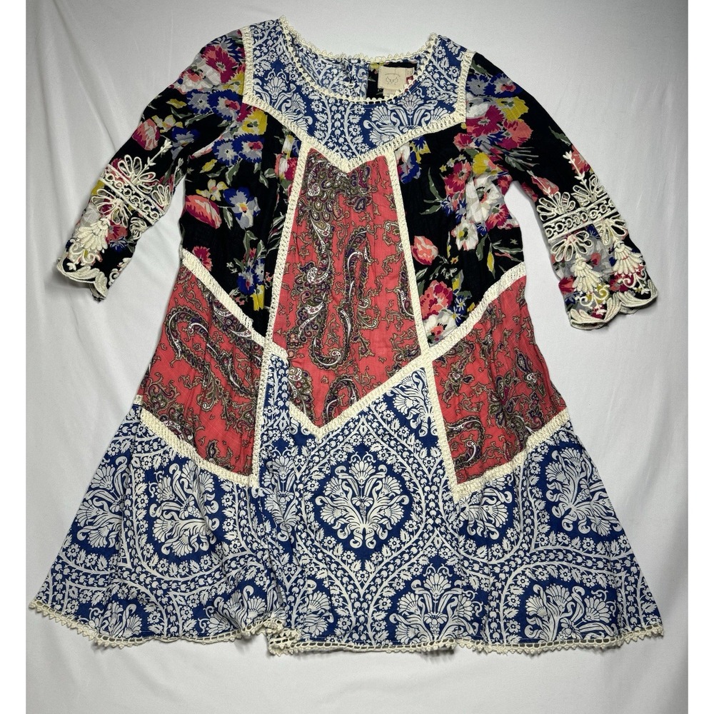 Anthropologie Vanessa Virginia Inez Trapeze Boho Patchwork Swing Dress Size 8